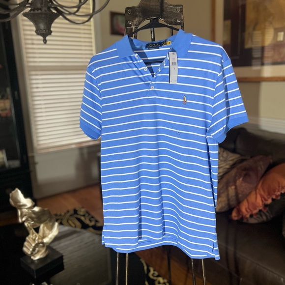 Polo Ralph Lauren Light Blue Stripped Polo Shirt | M NWT - Picture 1 of 6